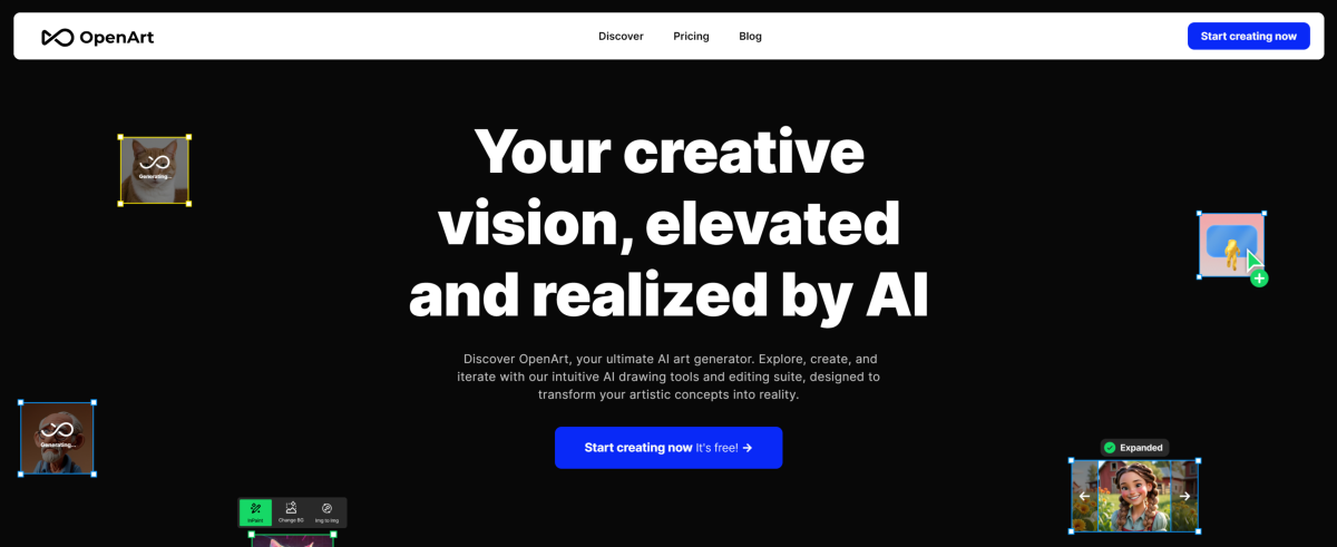 The OpenArt AI homepage.