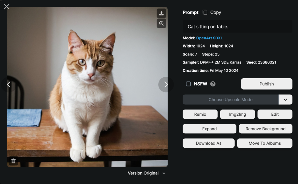 A cat sitting on a table OpenArt AI image generation.