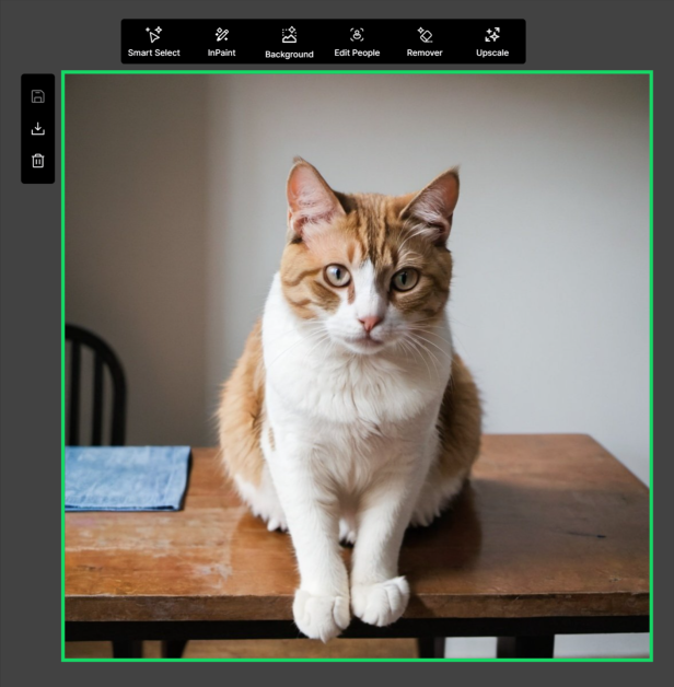 Editing photo of a cat sitting on a table generated by OpenArt.
