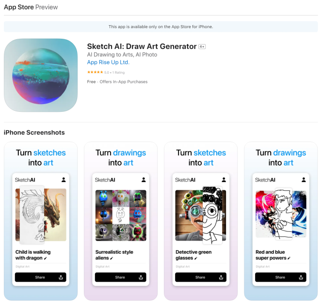 SketchAI Apple App Store preview.