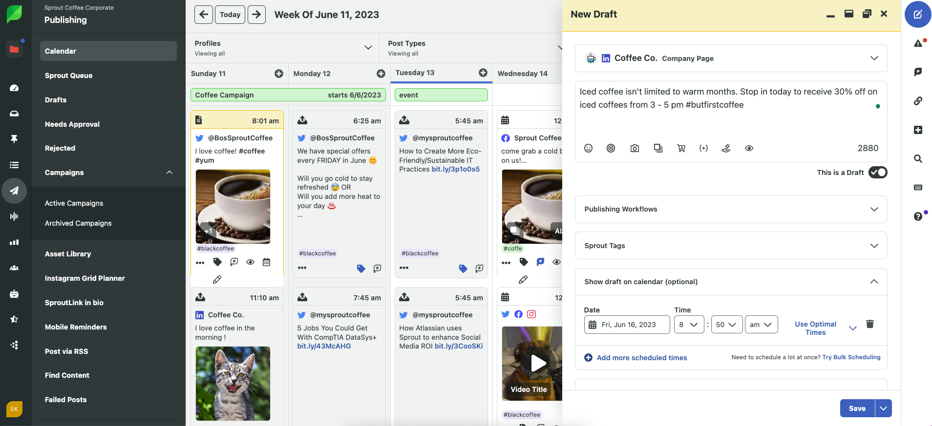 Sprout Social's LinkedIn scheduling tool