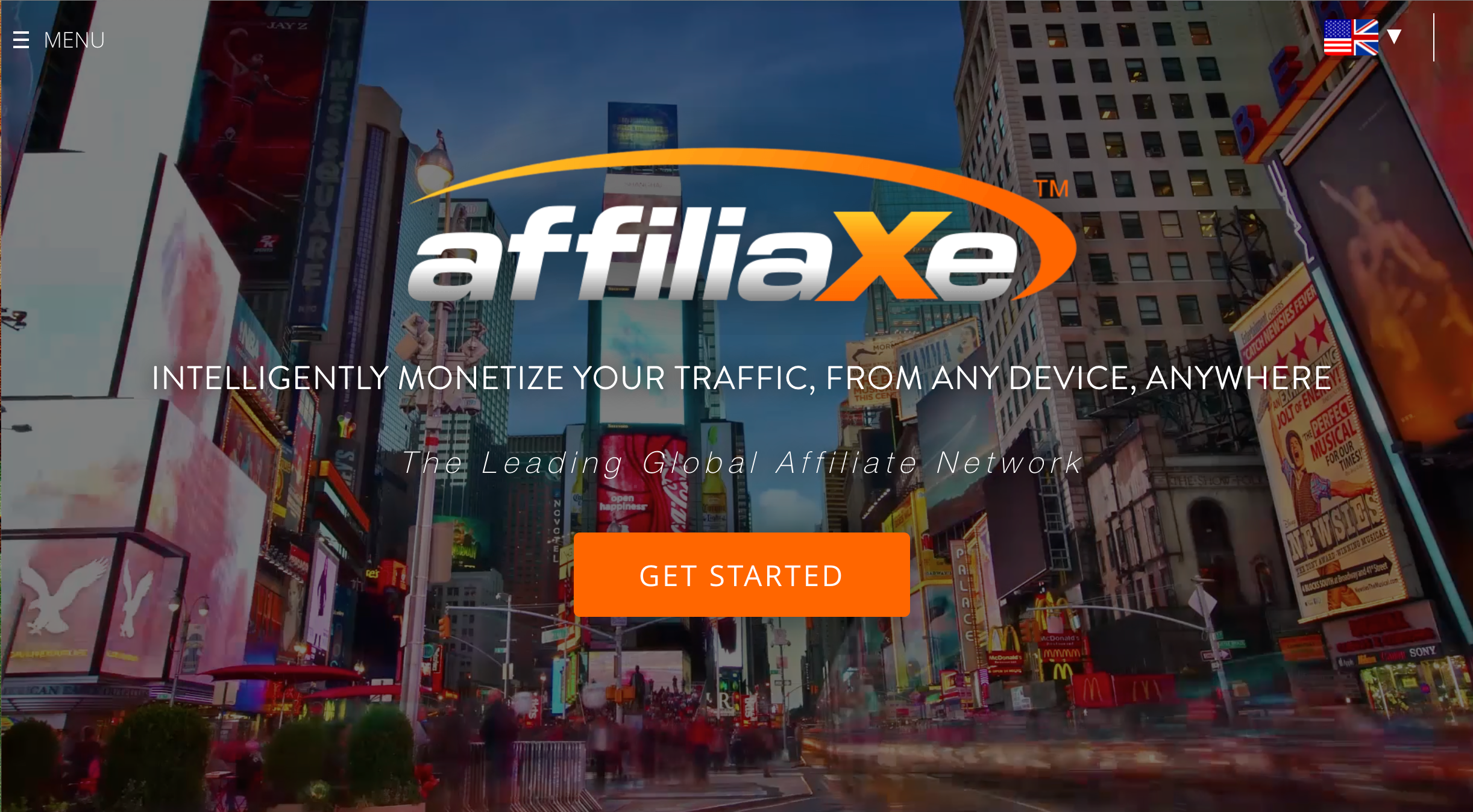 Screen grab of affiliaXe affiliate page with background image of tall buildings.