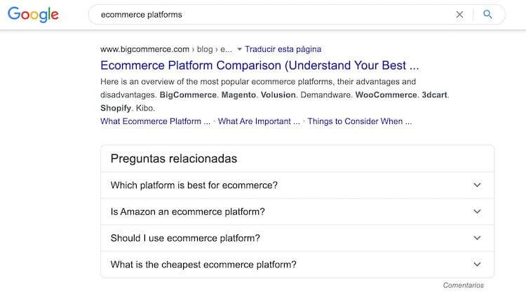 Google search for ecommerce platforms