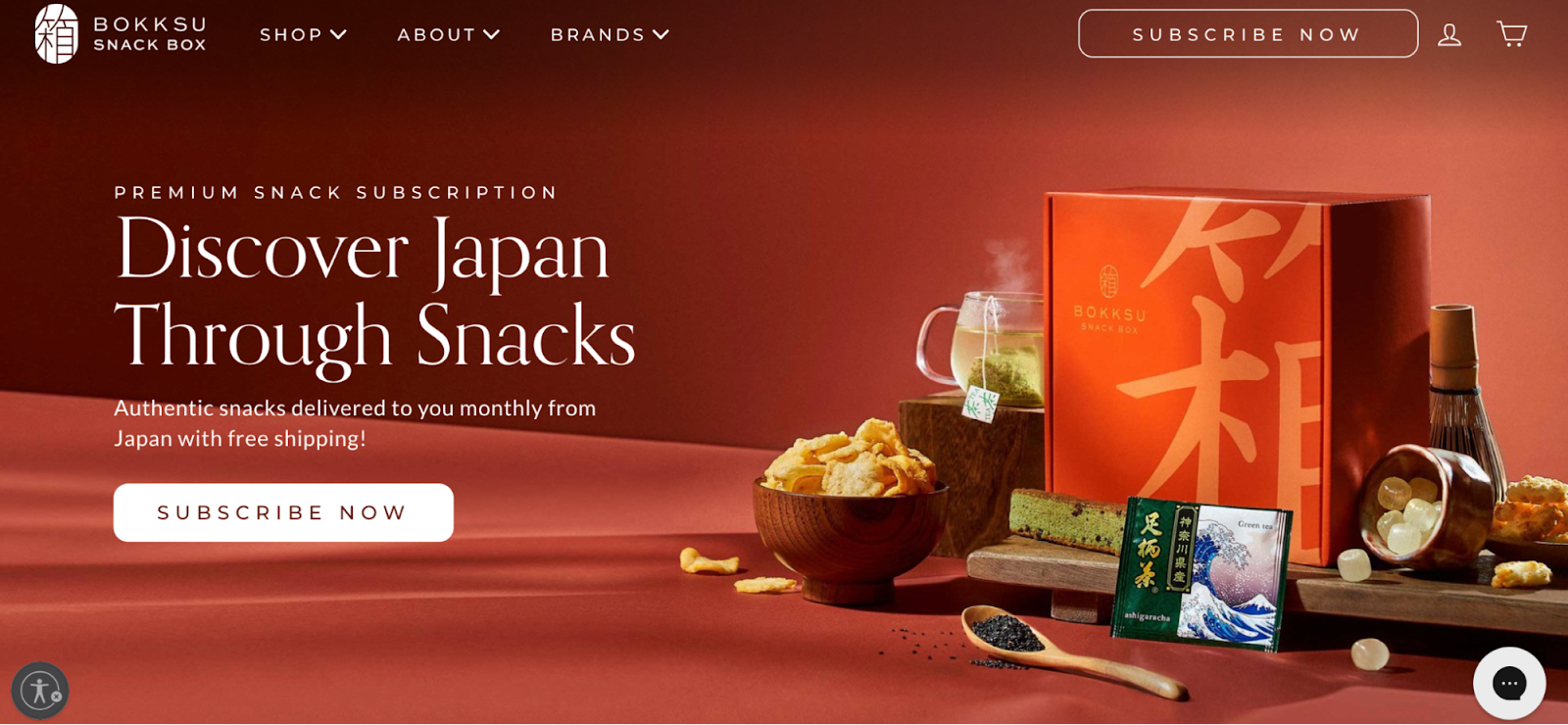 Bokksu Snack Box homepage, showing an example of subscriptions as an online business idea.