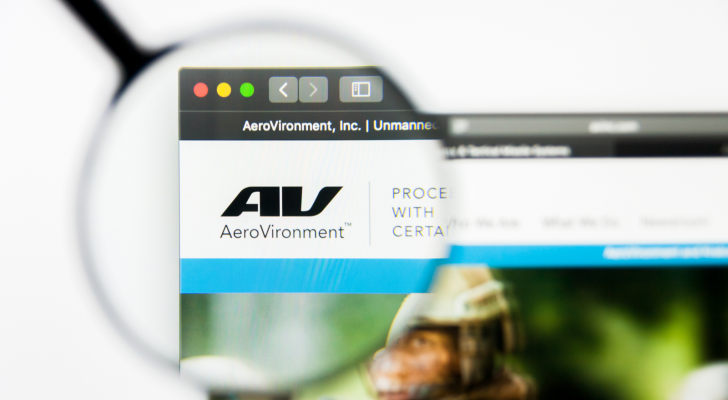 The logo for AeroVironment (AVAV) is seen through a magnifying glass on the company's website.