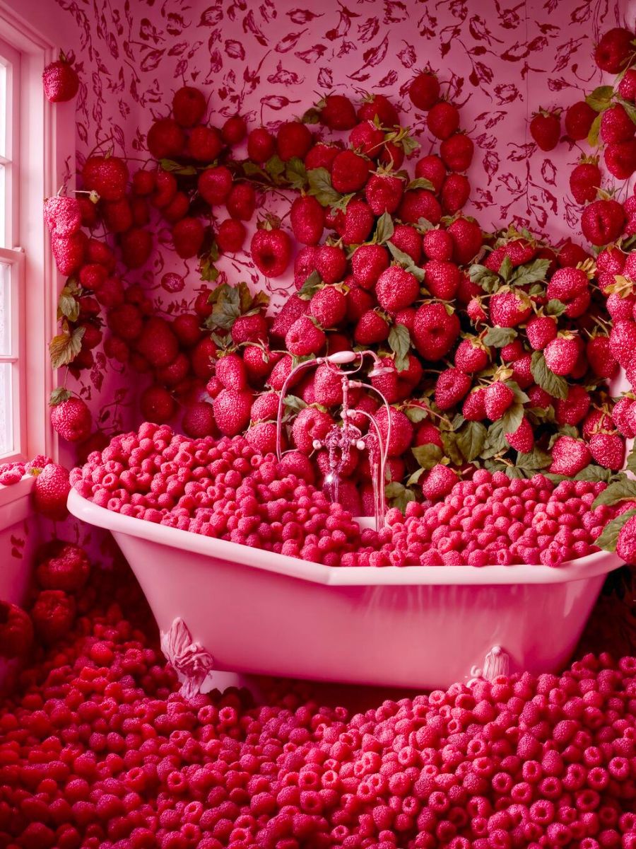A room filled with raspberries and strawberries