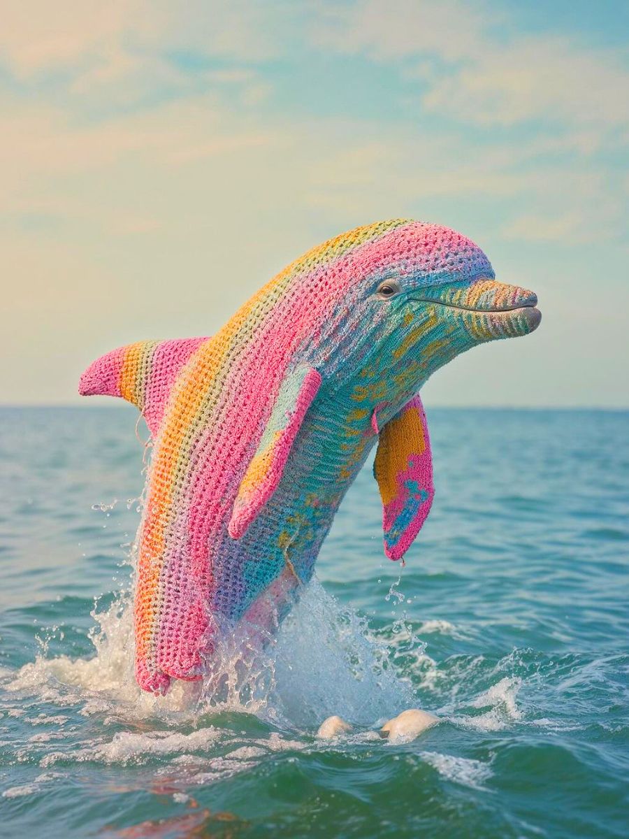 Colorful crochet dolphin