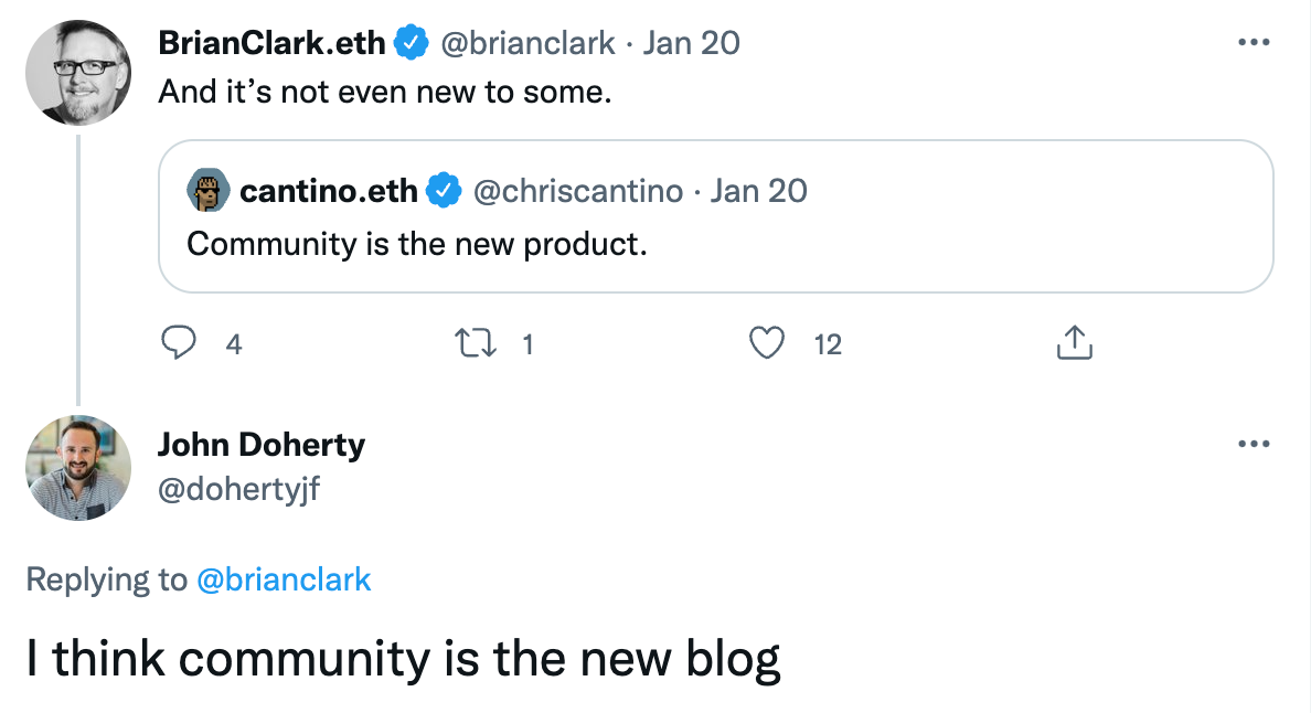 Tweet: community is the new blog