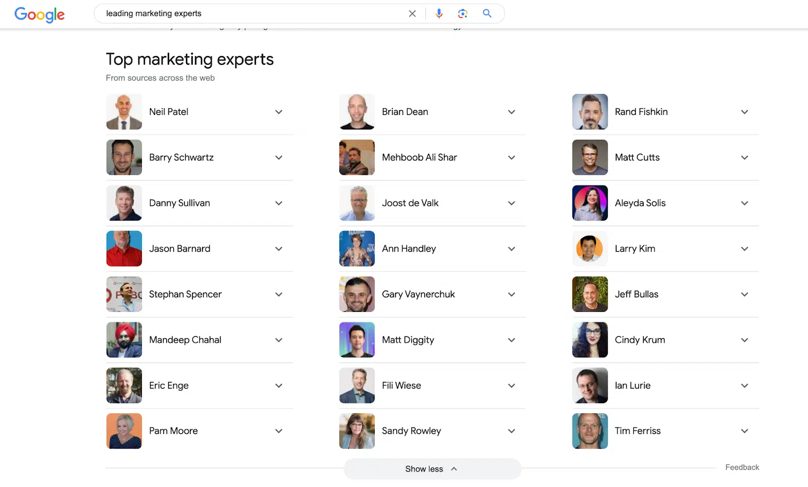 Google Search - Top marketinge experts