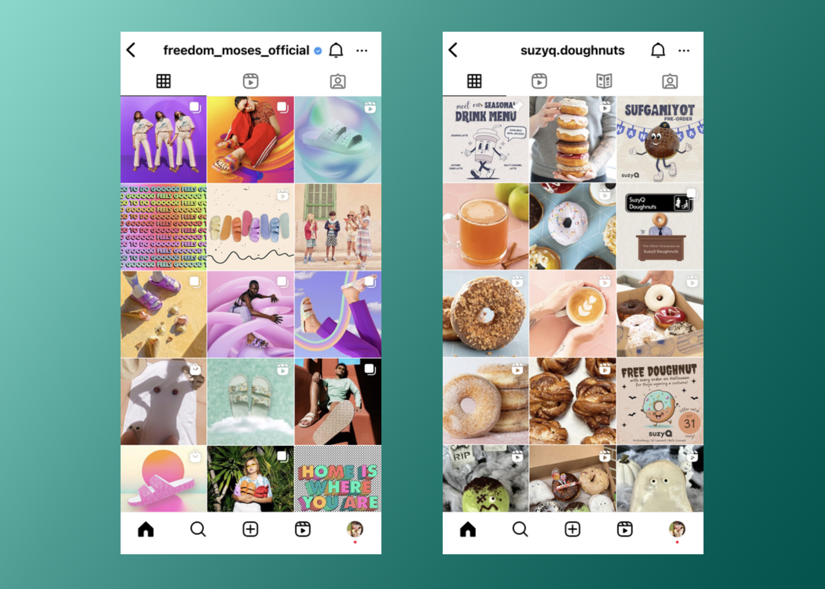 Mobile view of two Instagram profiles by Freedom Moses and Suzy Q
