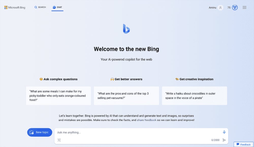 Bing Chat Enterprise screenshot.