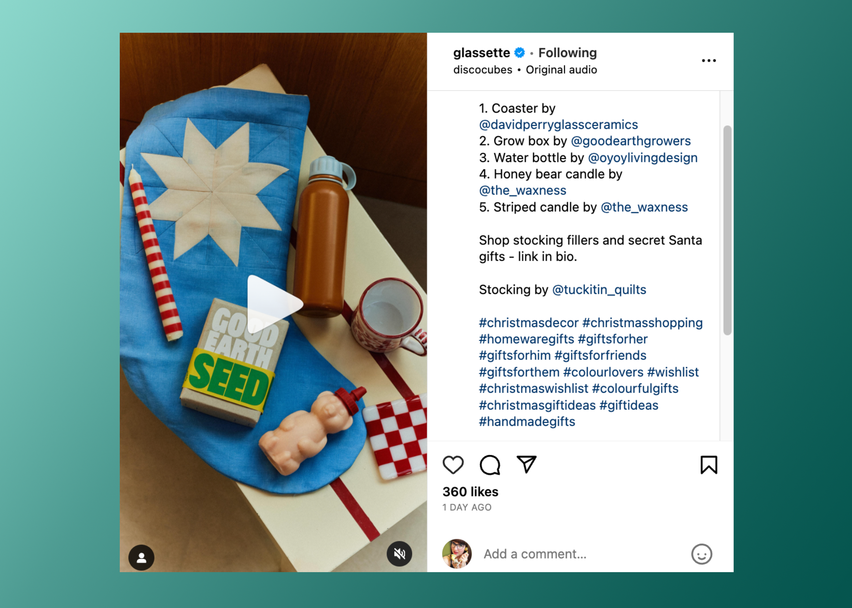 Desktop view of an Instagram post by Glassette