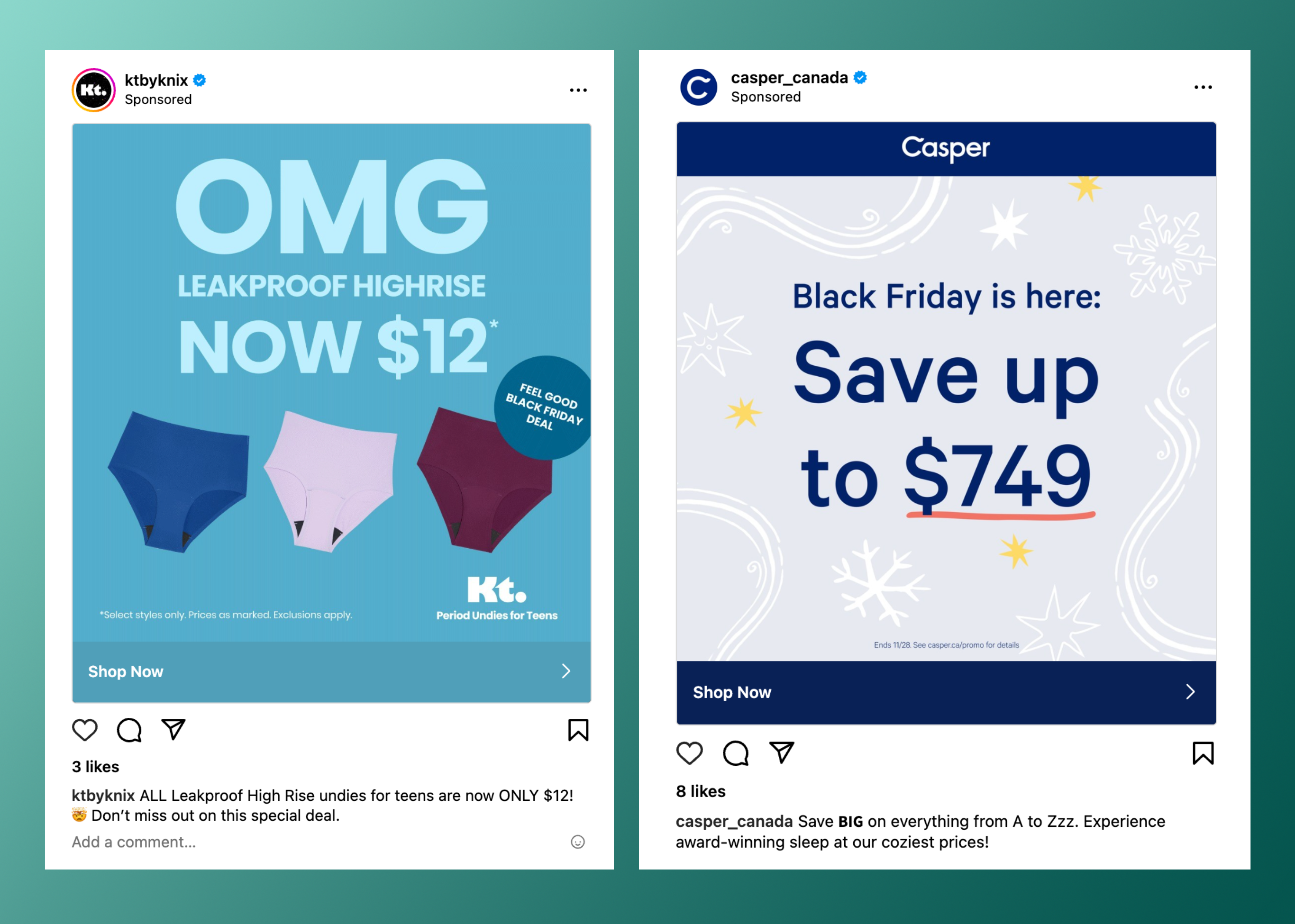 Two examples of Instagram ads