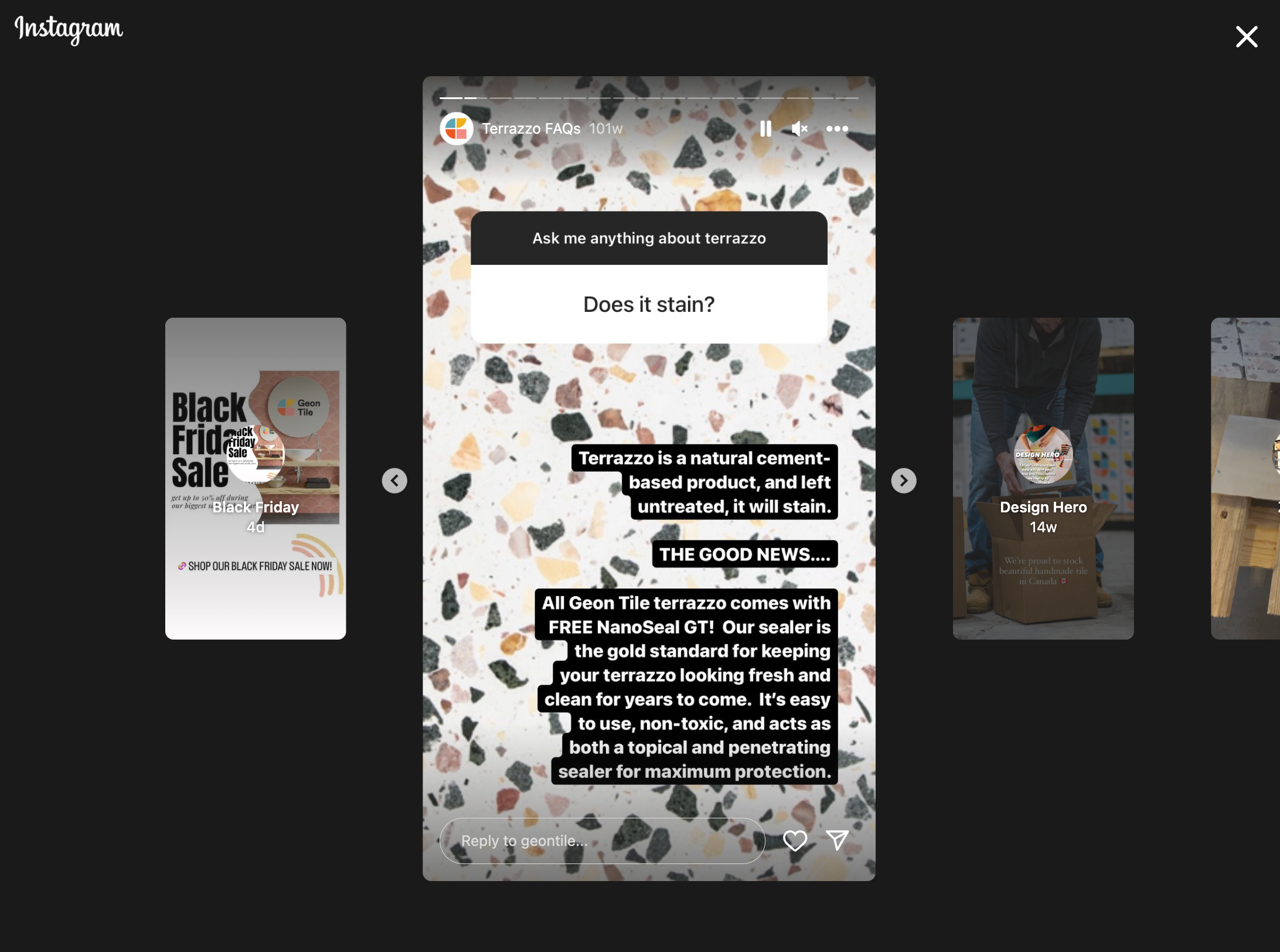 Desktop view of Instagram Stories by Geon Tile
