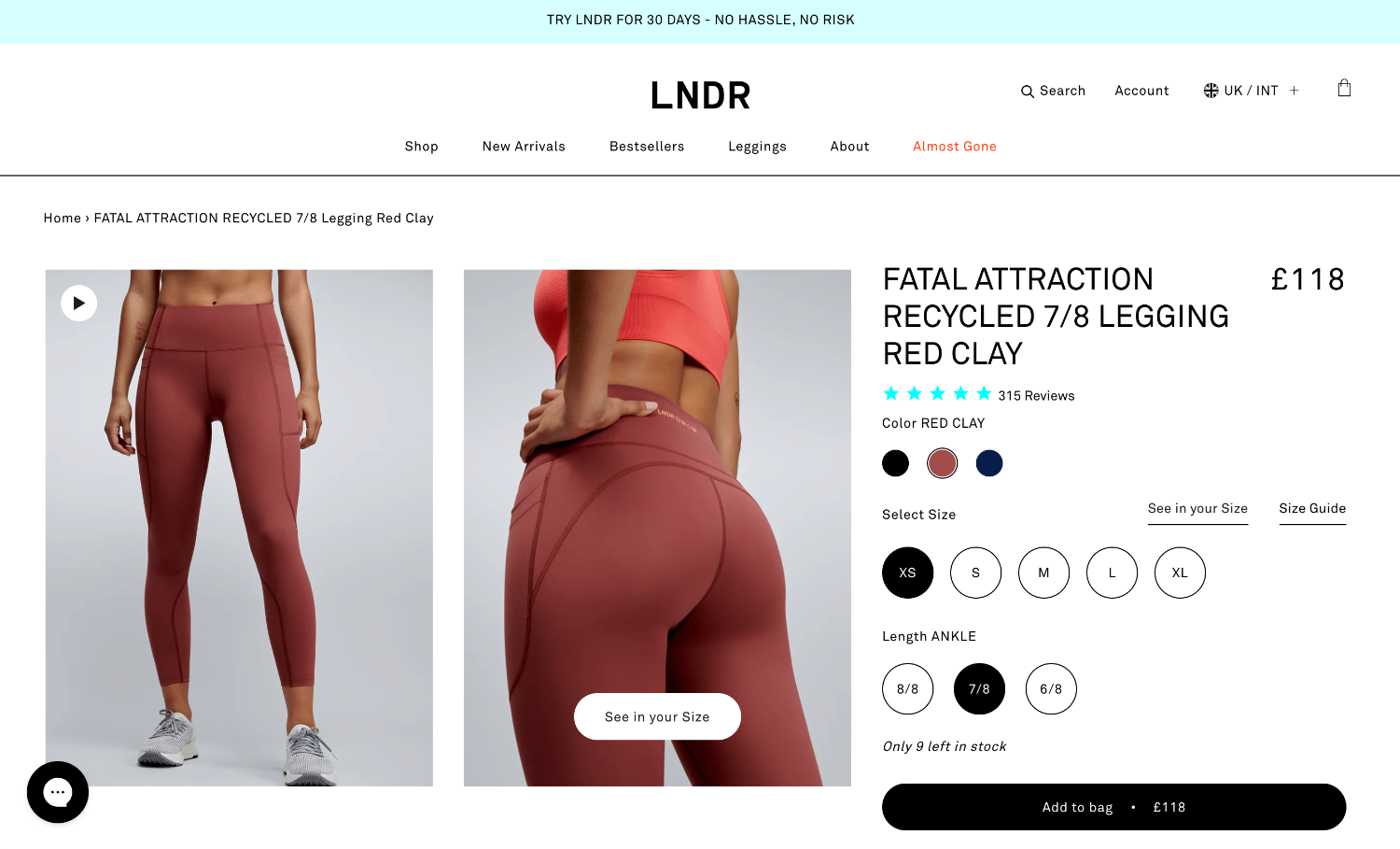 An ecommerce product page from the online store of LNDR