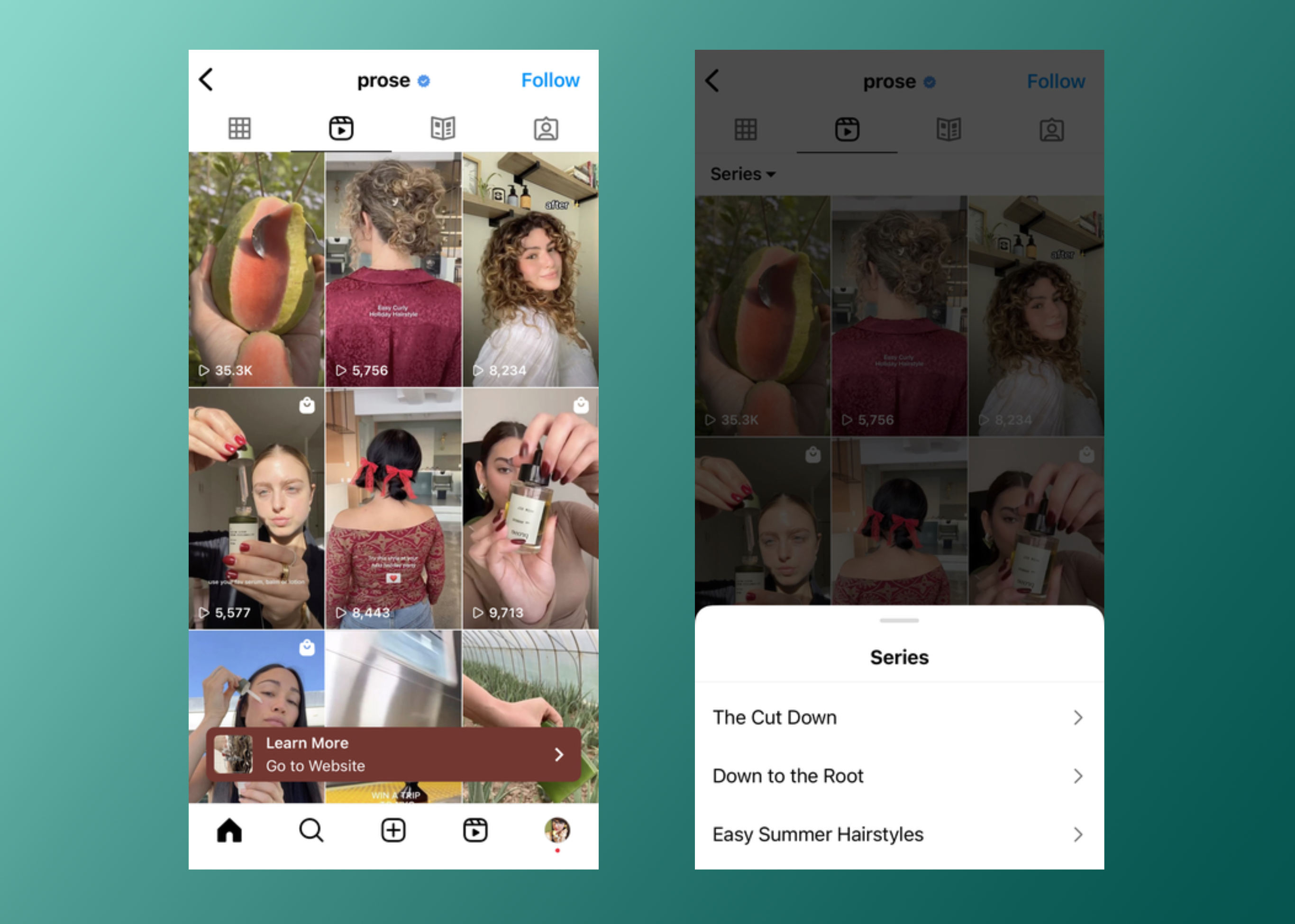 Mobile view of an Instagram profile by Prose