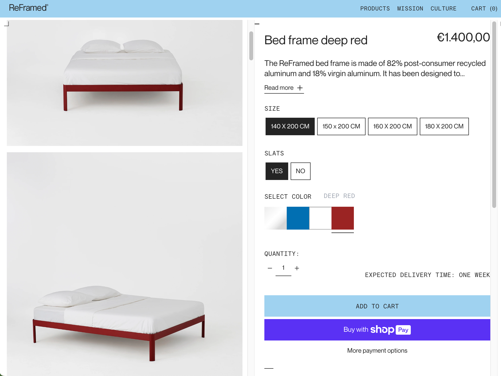 An ecommerce product page from the online store of Reframed