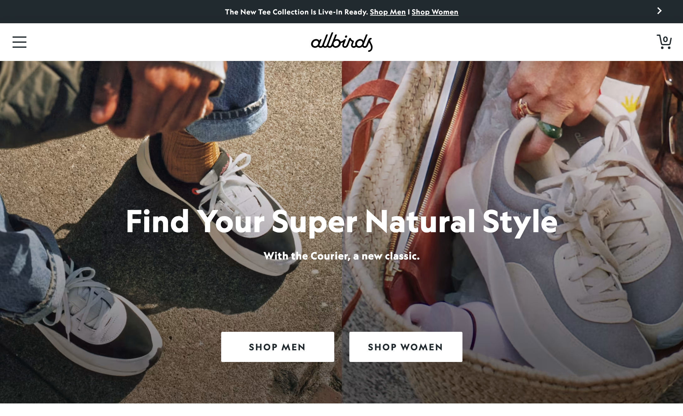 An ecommerce homepage from the online store of Allbirds