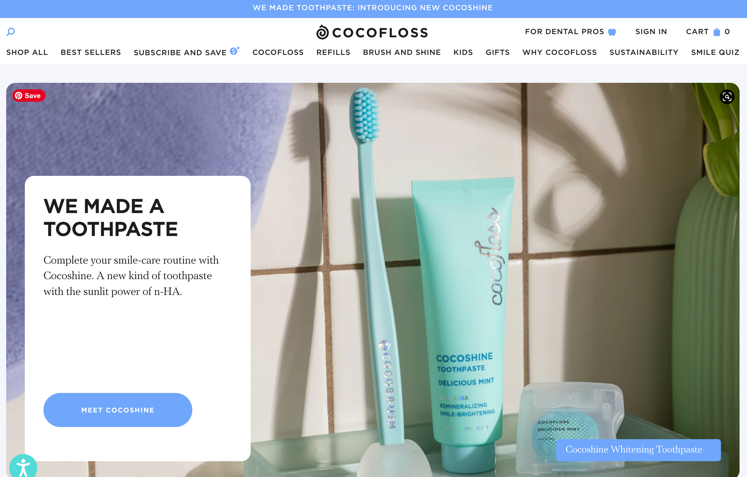 An ecommerce homepage from the online store of Cocofloss