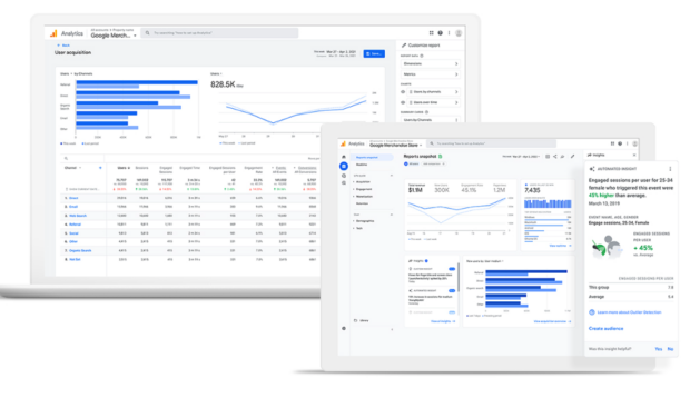 Google Analytics user acquisition and reports snapshot