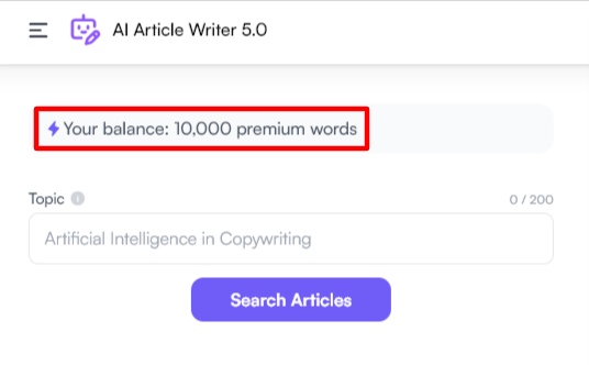 Writesonic premium word balance.