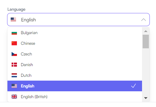 Selecting the language for Writesonic to generate an AI article.