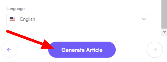 Selecting Generate Article when creating an AI article using Writesonic.