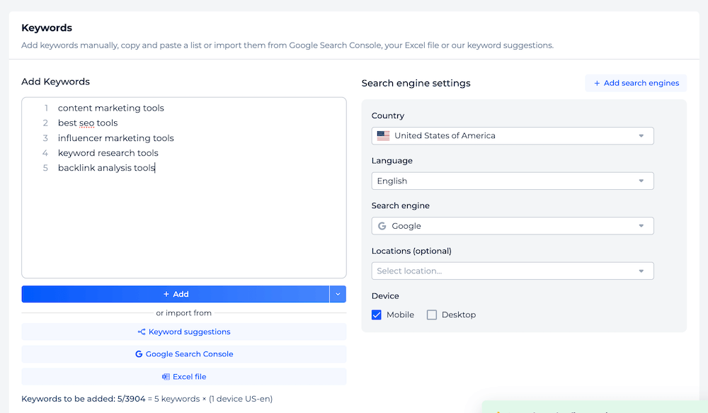 Sitechecker - Rank Tracker Settings