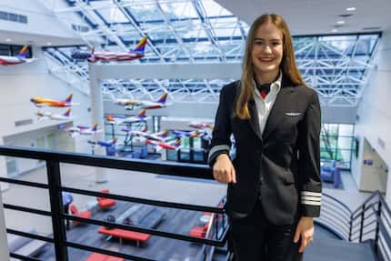 Southwest Airlines pilot Lauren Jones pictured at Southwest Airlines headquarters, Monday,...