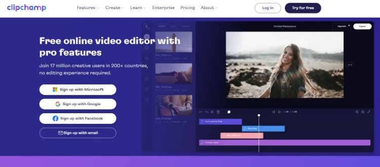 clipchamp homepage