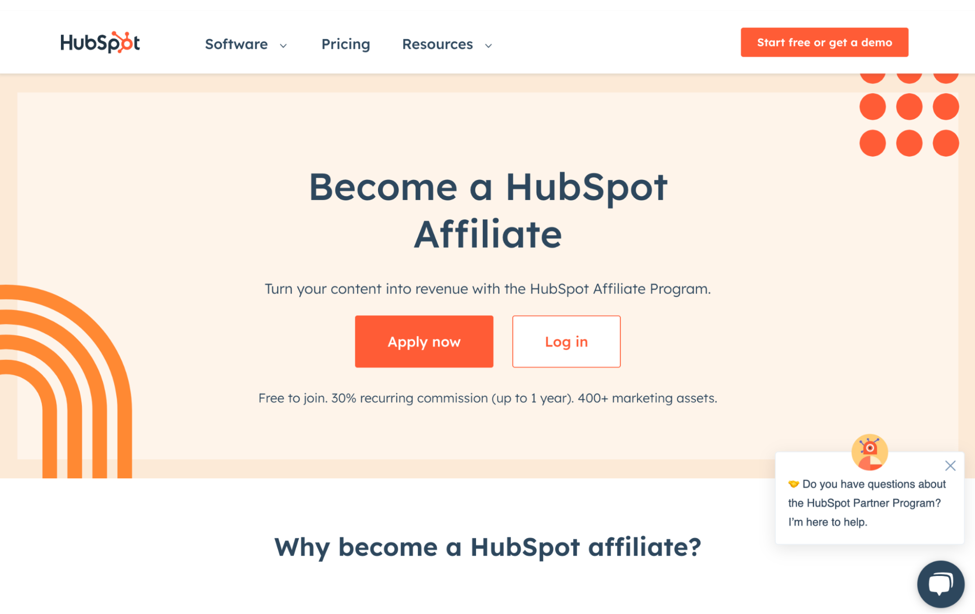 The HubSpot "Become a HubSpot Affiliate " webpage