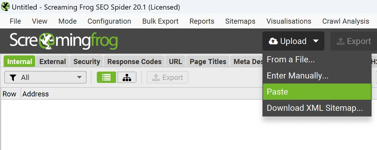Screaming Frog Importing Urls