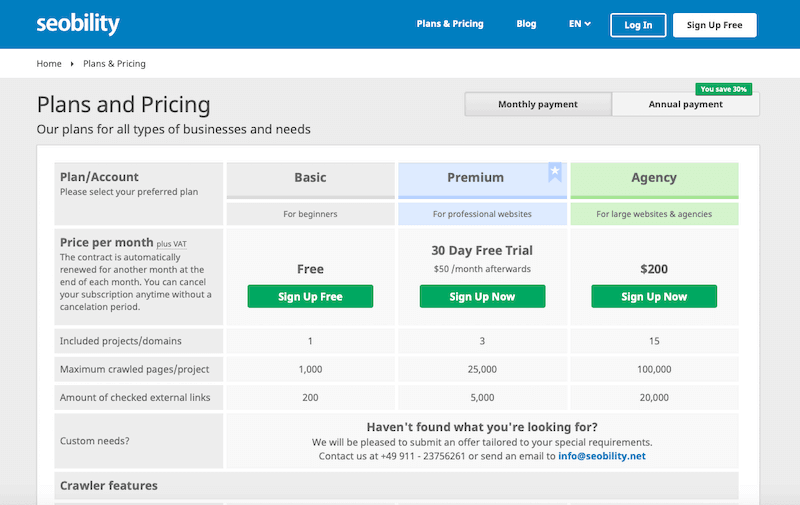 SEObility pricing 