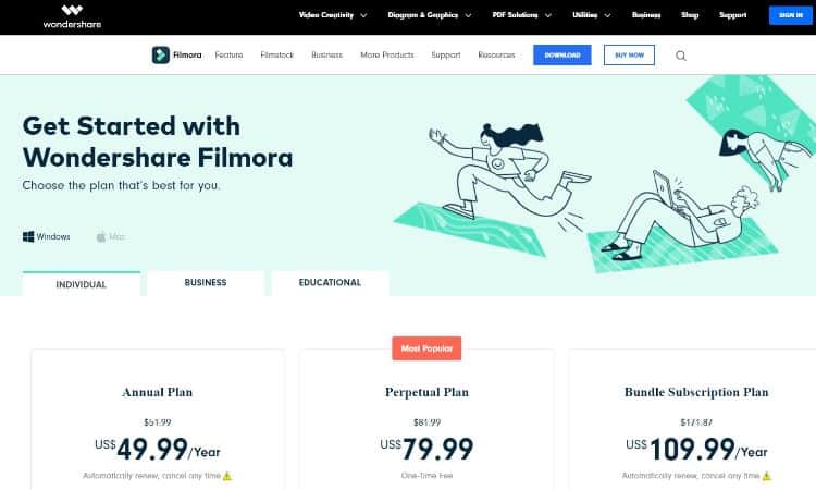 wondershare filmora pricing