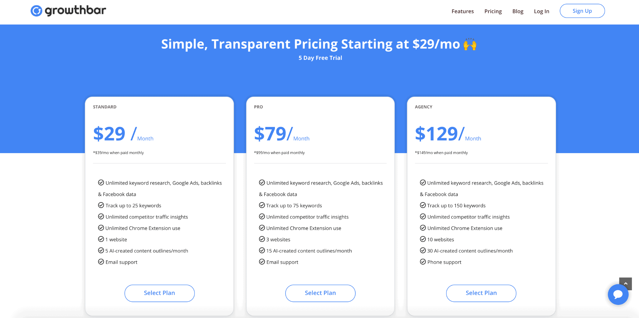 GrowthBar Pricing