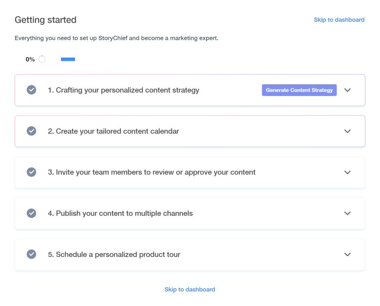 Setting up StoryChief to publish content to multiple channels.