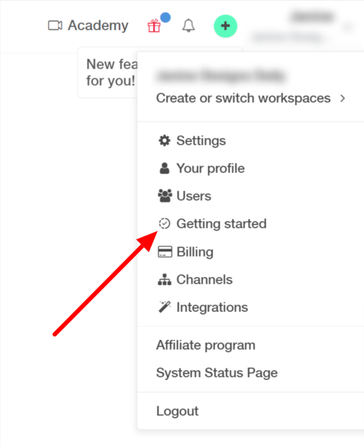 Selecting Getting Started from the profile menu.