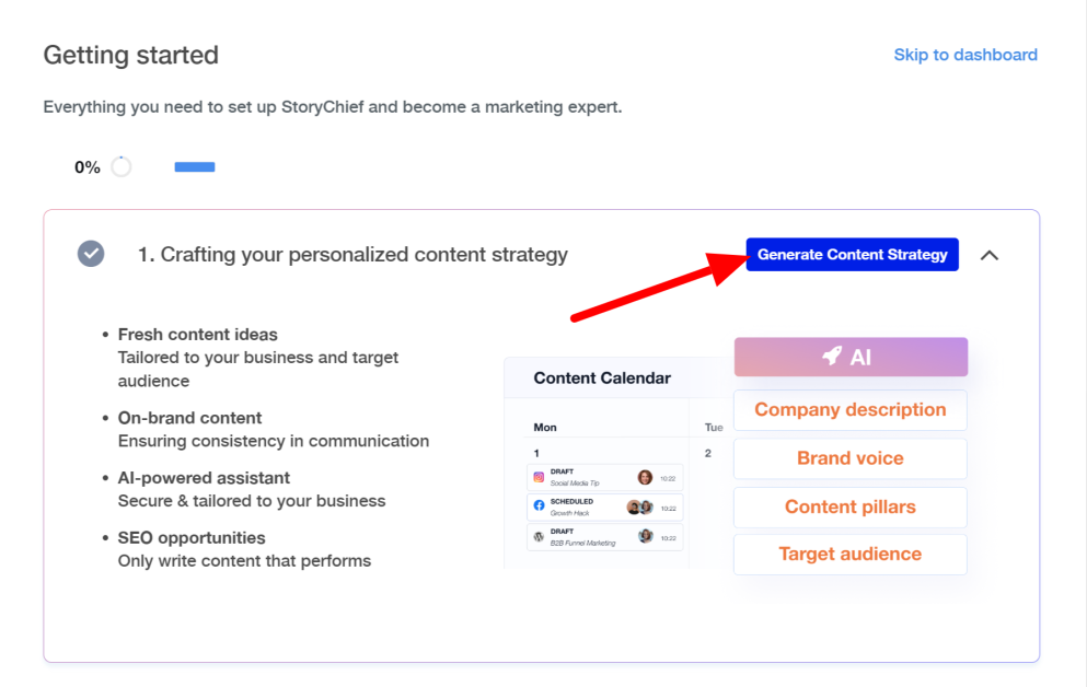 Selecting Generate Content Strategy using StoryChief.