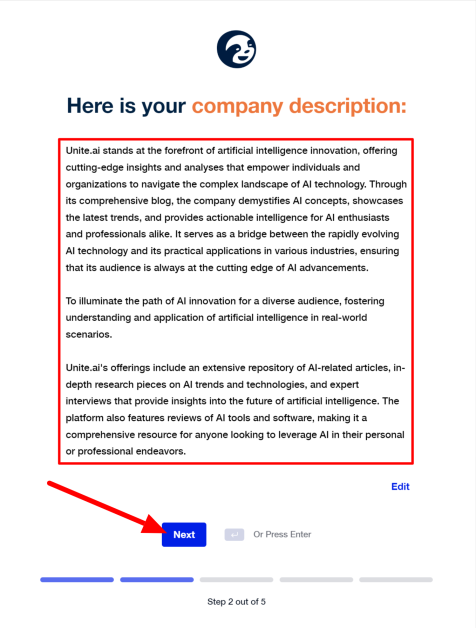 A company description generated with StoryChief's AI technology.