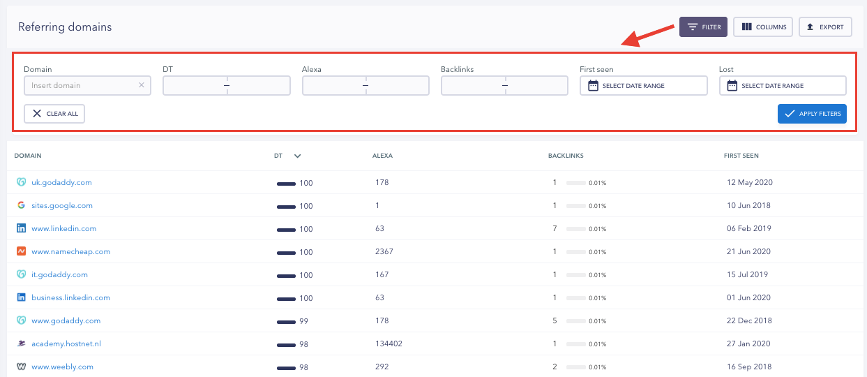 Referring Domains Report - SE Ranking 2020