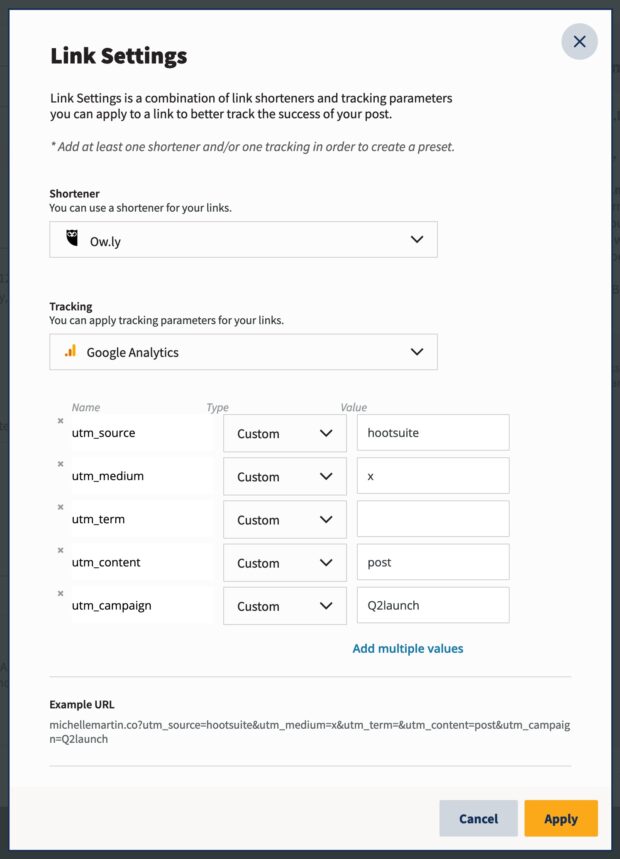 Link settings shortener and Google Analytics tracking