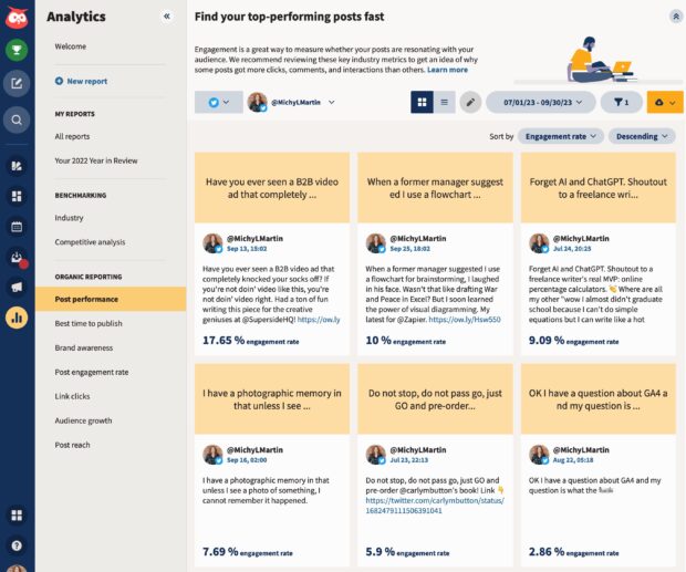 Hootsuite analytics find top performing posts