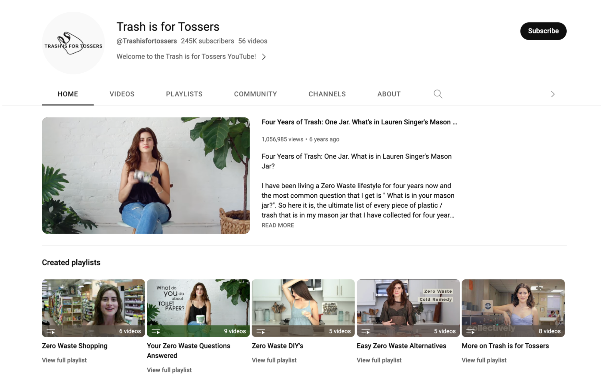 A screenshot of the Trash is for Tossers YouTube page