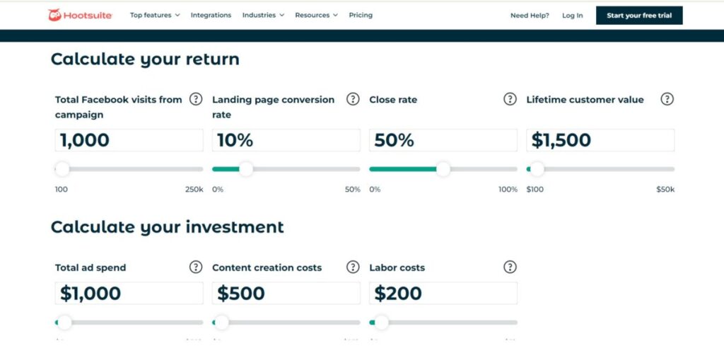 Hootsuite Social ROI Calculator