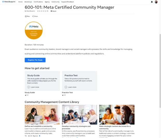 course overview for meta certified community manager 