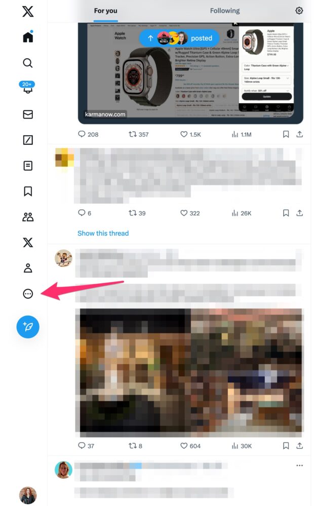 three dots left menu of Twitter dashboard