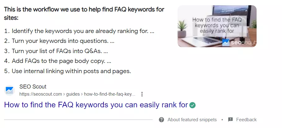 an ordered list featured snippet