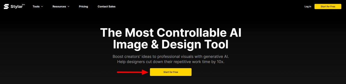 Selecting Start for Free on the Stylar homepage.
