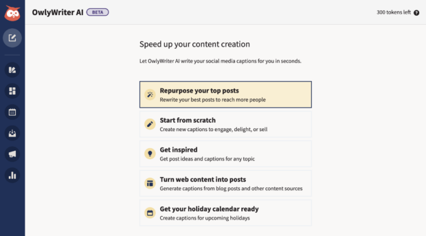 owlywriter AI home screen shown in hootsuite dashboard