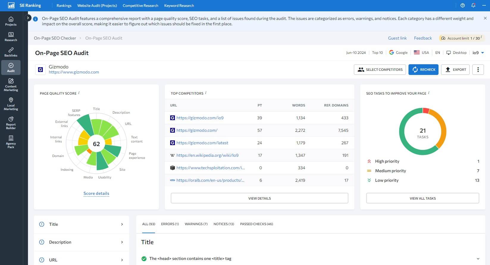 Se Ranking On Page Gizmodo Audit